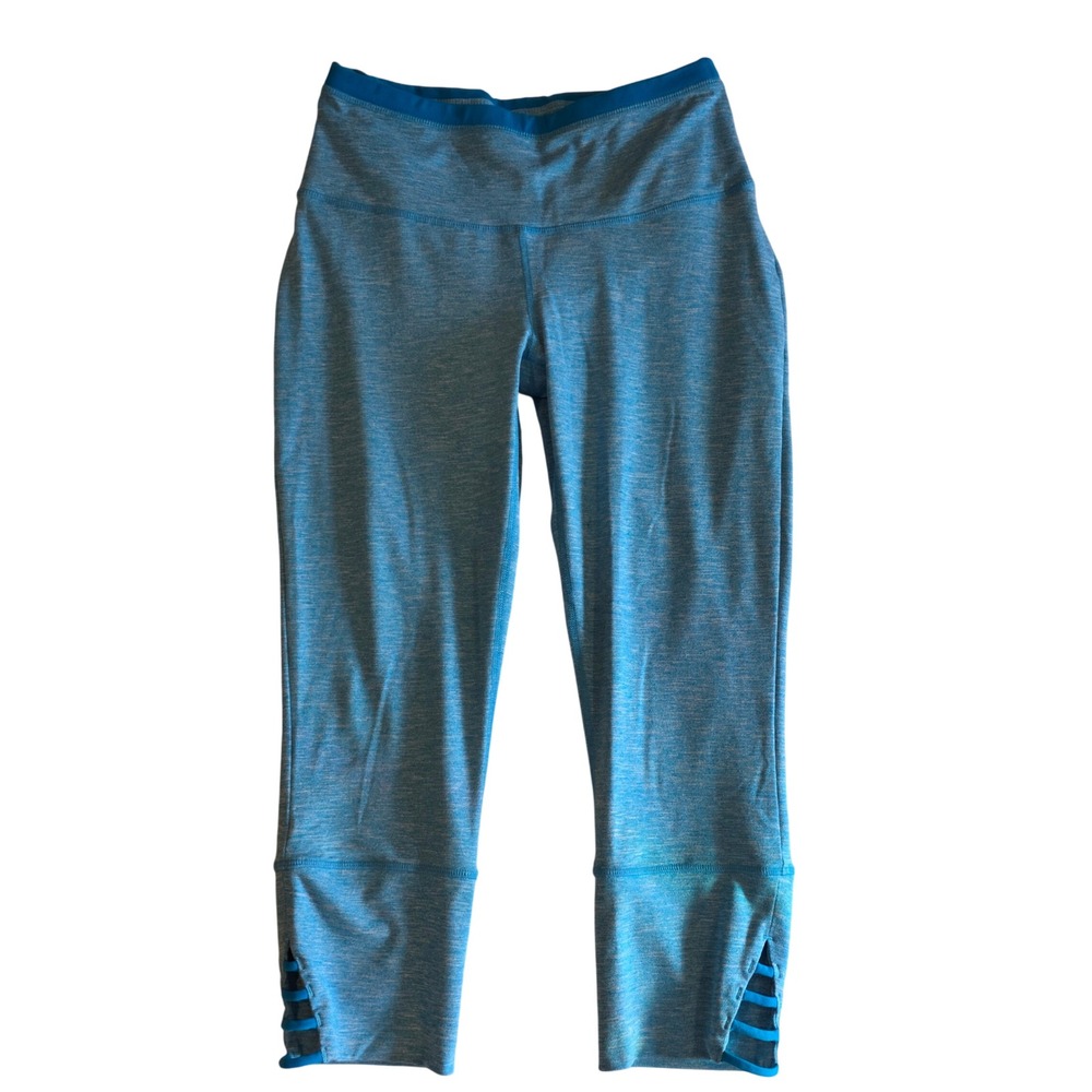 Prana Tori Capri Yoga Pants Blue Space Dye Heathered Cutout Leggings W4TORI115 S